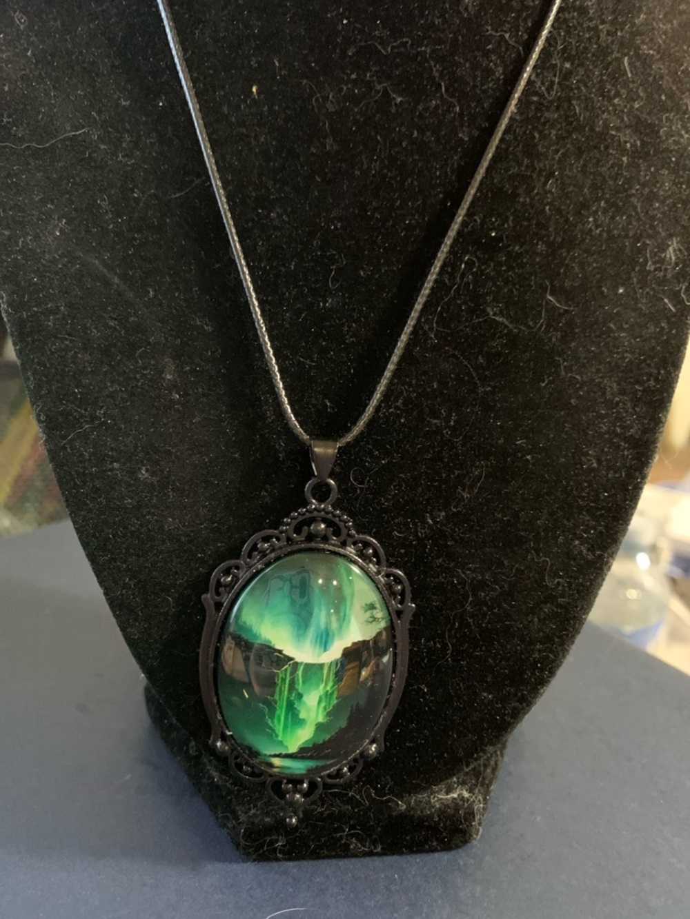 Green Aurora Glass Pendant Necklace